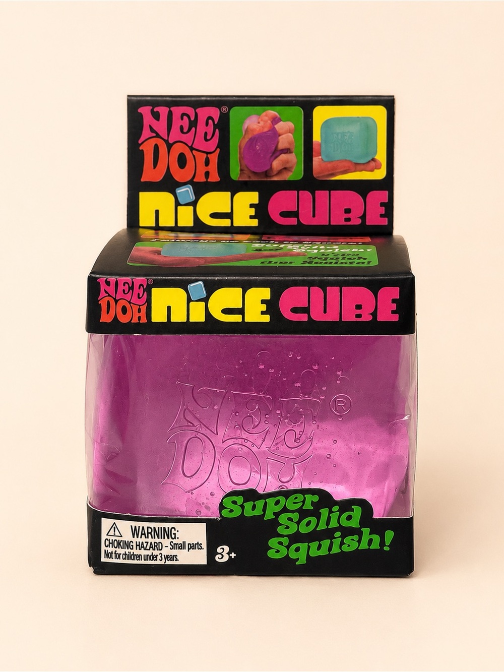 NeeDoh Nice Cube Super Solid Squish Pink/Purple Fidget Toy in Box Schylling